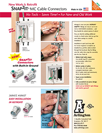 Arlington Industries – New SNAP²IT MC Cable Connectors